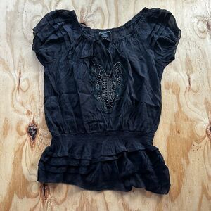 Simply Irresistible Black Smocked Peplum Top - Large